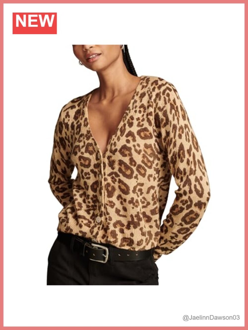 Cheetah Print Cardigan V-Neck Button Front Long Sleeve Cozy Layer